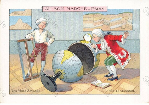 Rare  Victorian Trade card Au Bon Merche broken globe