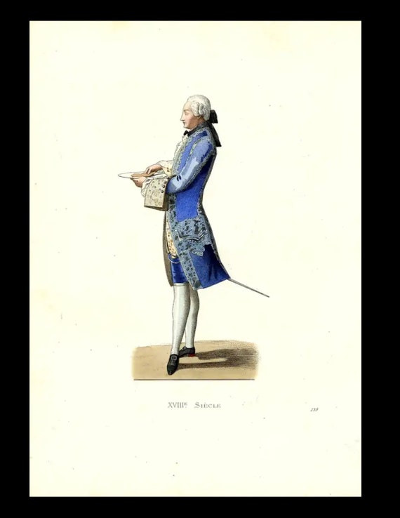 Antique Hand Colored Original Costume Engraving Charles Rosalie de Rohan-Chabot, Count of Jarnac, France, 18th century