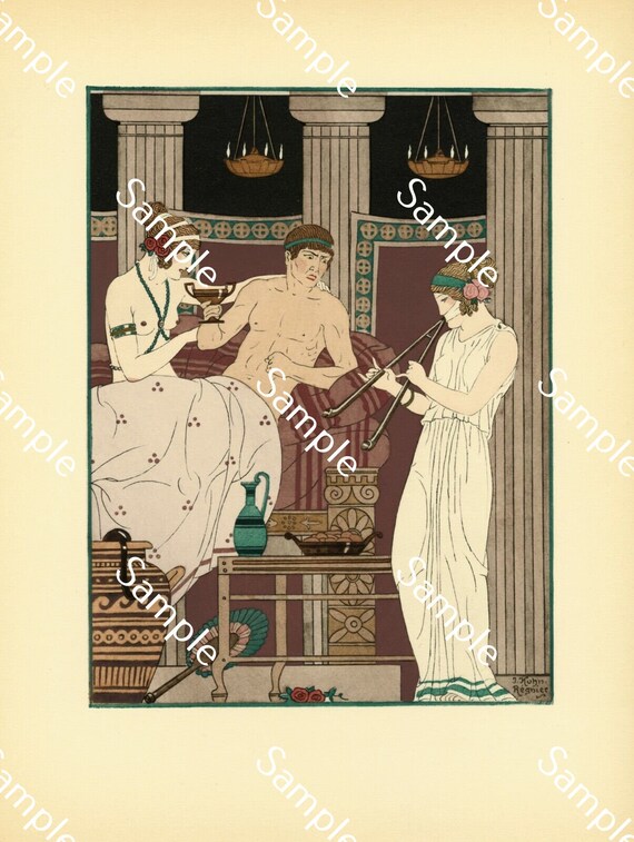 KUHN-REGNIER Art Deco POCHOIR Watercolor Engraving Print Stencil Hippocratic Medicine