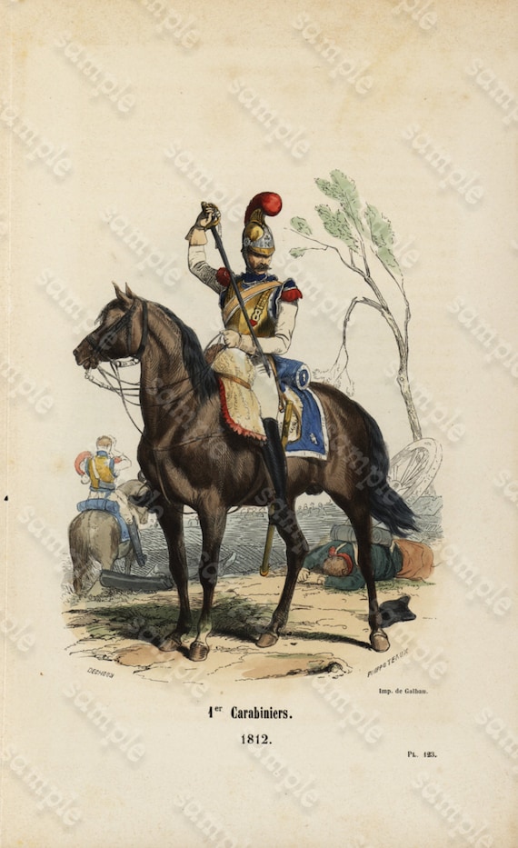 Original Antique Hand Colored Engraving of  French Army and all Regiments dated 1857