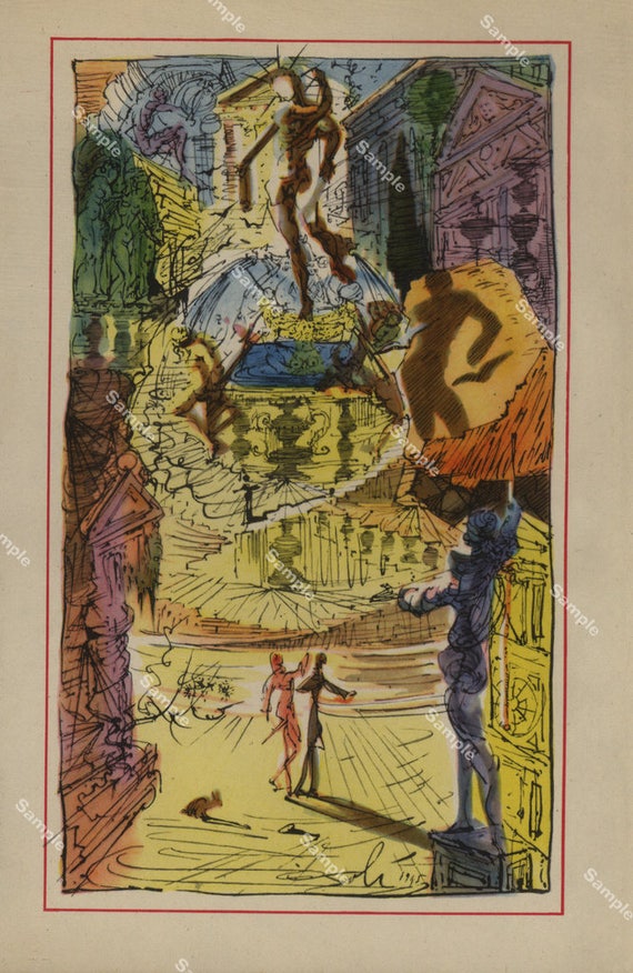 Vintage Scarce color lithograph Print by benvenuto cellini salvador dali Original highly Collectible decorative art 1940's First Edition