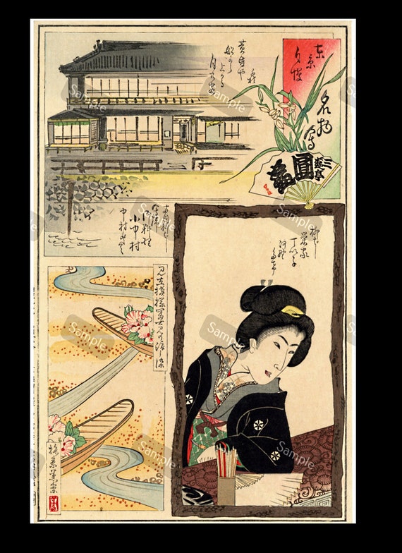 KUNICHIKA Pictures of Famous Attractions as Pride of Tokyo Antique woodblock print