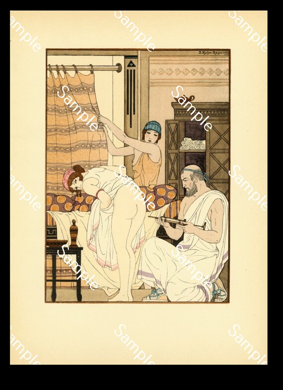 KUHN-REGNIER Art Deco POCHOIR Watercolor Engraving Print Stencil Hippocratic Medicine