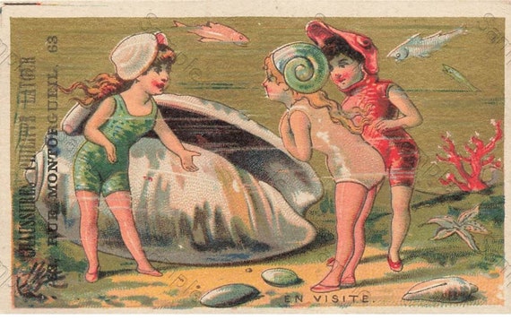 Rare  Victorian Trade card Girls swimming underwater