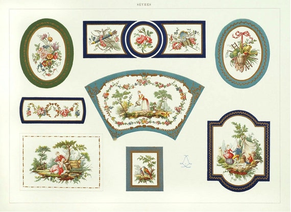 Antique original Colored Print From  La PORCELAINE Tendre De Sevres - Folio original chromolithographic plates highlighted with gold