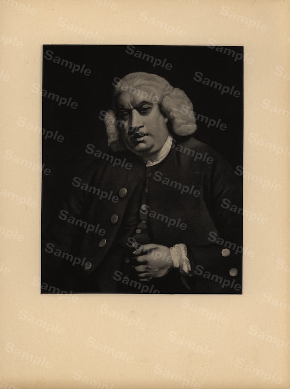 19th Century original antique portrait of Samuel Johnson Large size black and white Lithograph