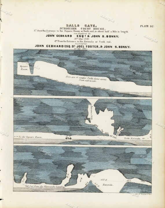 1843 Hand colored Geological map  from Geology of New-York by William W. Mather art decor Original print