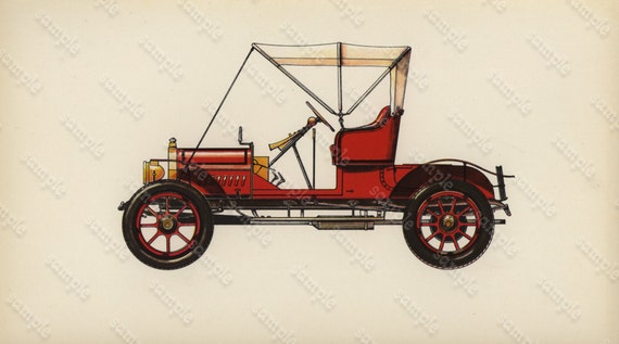 1975  Cars Lithographs  1907 Doctor's Motor Wagon  Original From First Edition.