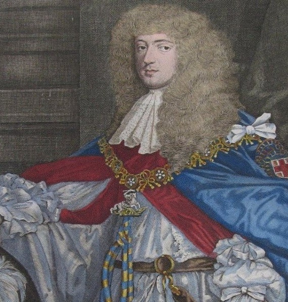 17th Century,authentic,Original Hand-Colored Engraving of Anthony,George Augustus, Prince of Wales, 1673,1673,copper engraving.