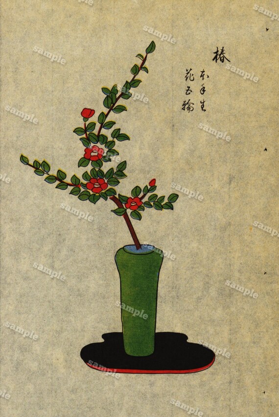 Flower Arrangements Original Antique Japanese Hand Colored Etsy