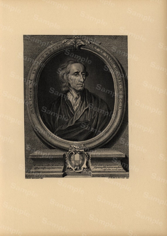 19th Century original antique portrait of John Locke Large size black and white Lithograph