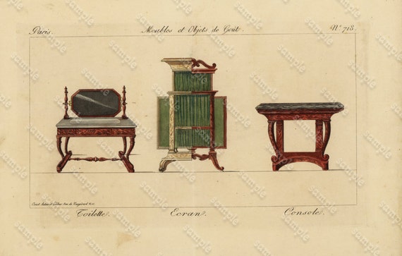 Original Antique Hand Colored Engraving   Furniture from Collection de Meubles et Objets de Goût by Pierre de La Mésangère (1761-1831)