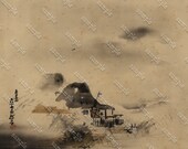 Original Antique Japanese Hand colored woodblock Print From CHUSHINGURA Forty-seven Ronin Theme large view of the Ako masterless samura