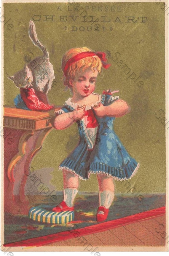 Rare  Victorian Trade card child with a cat 4