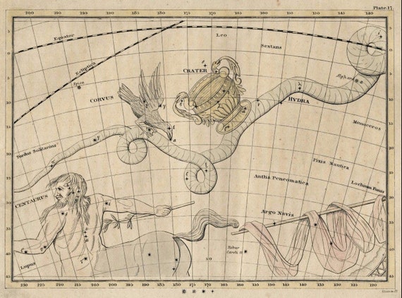 Antique Original Hand   Colored Astronomy Engraving Zodiac Constellations Star Map RARE