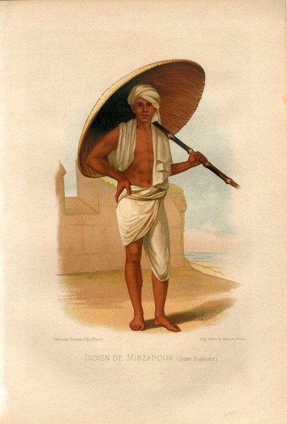 Human Race decorative art original print Color Lithograph print Man from India Mirzapur