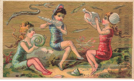 Rare  Victorian Trade card Girls swimming underwater