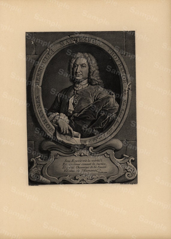 19th Century original antique portrait of  Johann Bernoulli large size black and white Lithograph