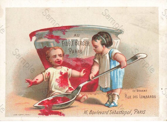 Rare  Victorian Trade card children with big jam spoon