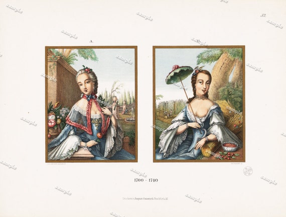 Original Antique Hand colored engraving of Victorian women just gorgeous details dated 1860