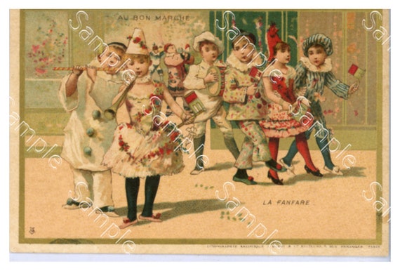 Antique Victorian Trade card chromo French children Au Bon Marche