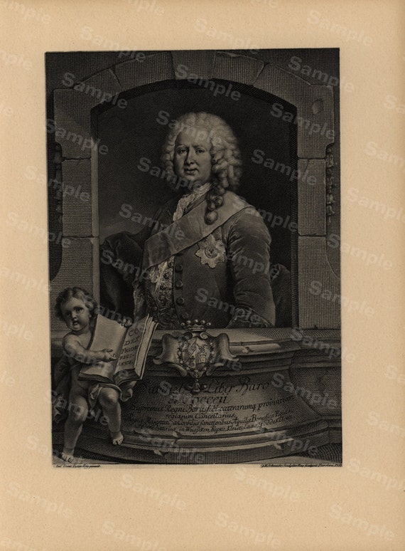 19th Century original antique portrait of  Samuel von Cocceji  large size black and white Lithograph