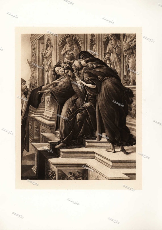 Sandro Botticelli LA Calomnie Original Engraving over 130+ years old decorative art very large print steel engraving