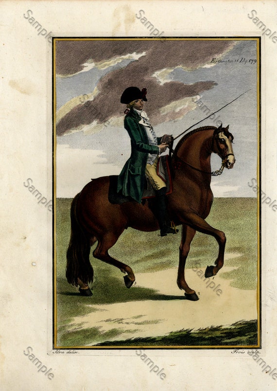 Antique Dressage Hand colored  Engraving Baron Rais d’Eisenberg Circa 1727