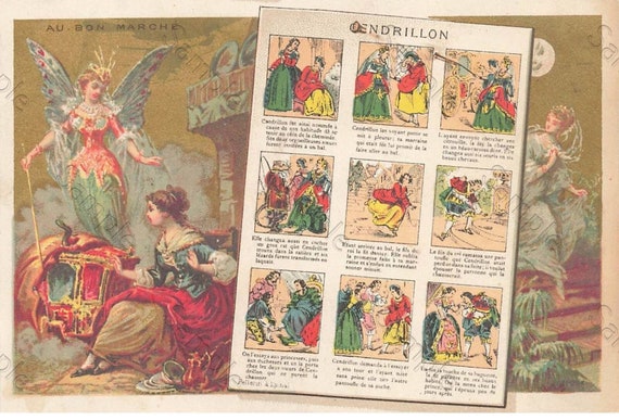 Rare  Victorian Trade card Au Bon Merche fairies