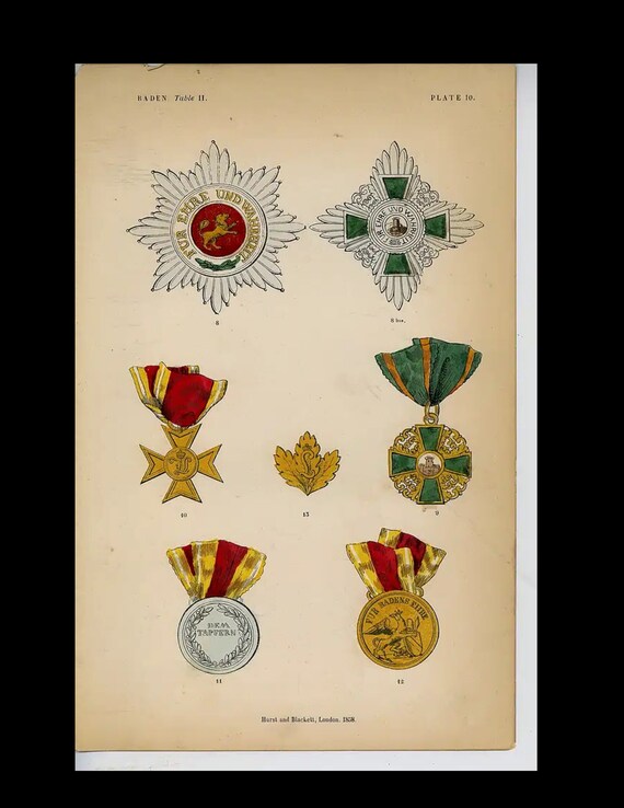 Rare  Original hand Color  knighthood and decorations of honor medals and coat of arms