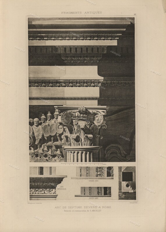 Antique Original Engraving of Architectural Elements From Fragments D’Architecture 1905 D'Espouy Rome