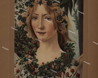 Sandro Botticelli Allegorie De la Primavera Originalgravur über 130 Jahre alte dekorative Kunst sehr großer Druck Stahlstich