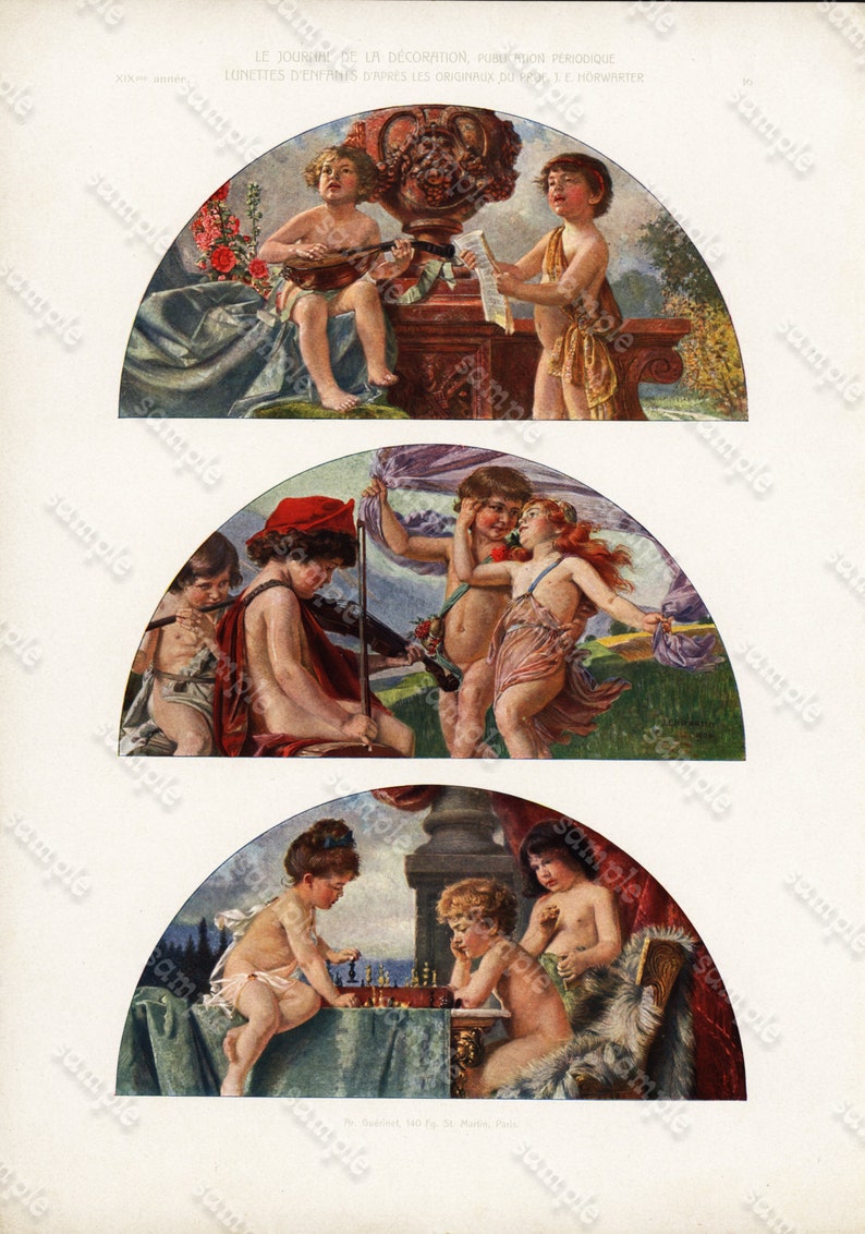 Lunettes D/' Enfants Antique Original Decorative Art Print from Le Journal De La Decoration