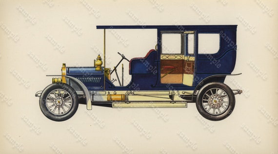 1975  Cars Lithographs  1907 Opel Limousine Motor Wagon  Original From First Edition.