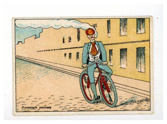 Antique Victorian Trade card chromo Bicycling funny