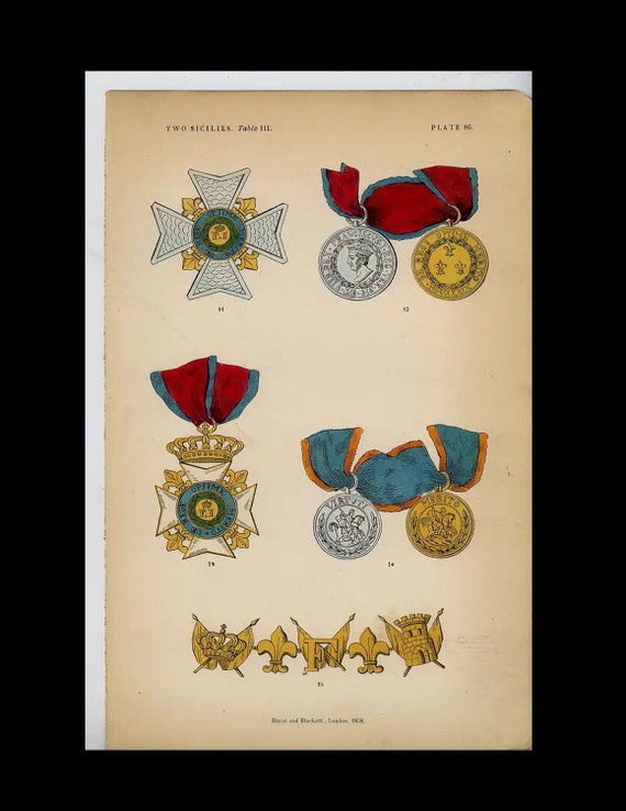 Rare  Original hand Color  knighthood and decorations of honor medals and coat of arms
