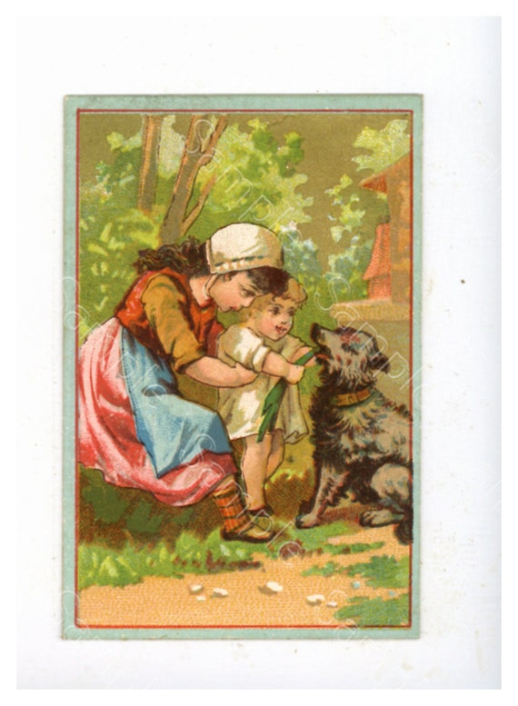 Antique Victorian Trade card chromo children with dog