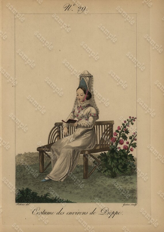 Antique  Hand Colored Original  Costume Engraving 18th Century Women Costume