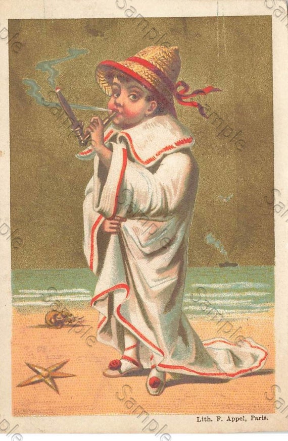 Rare  Victorian Trade card Boy smoking pipe