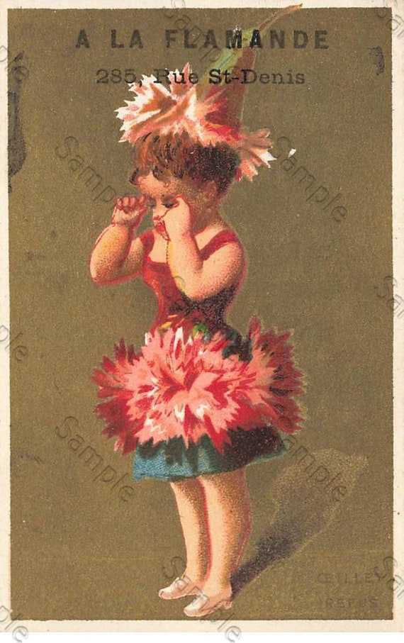 Rare  Victorian Trade card  FLAMANDE CRYING GIRL