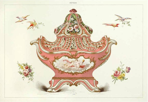 Antique original Colored Print From  La PORCELAINE Tendre De Sevres - Folio original chromolithographic plates highlighted with gold