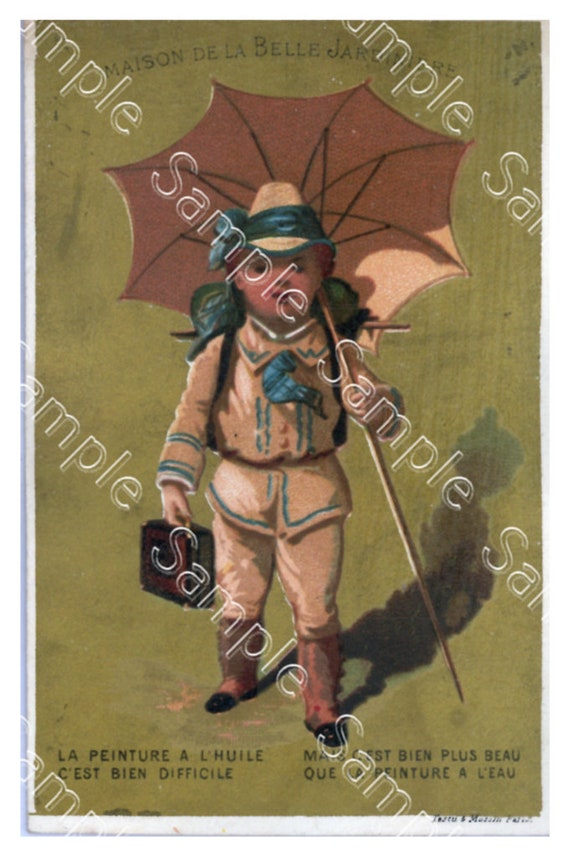 Rare  Victorian Trade card  little boy with an Umbrella