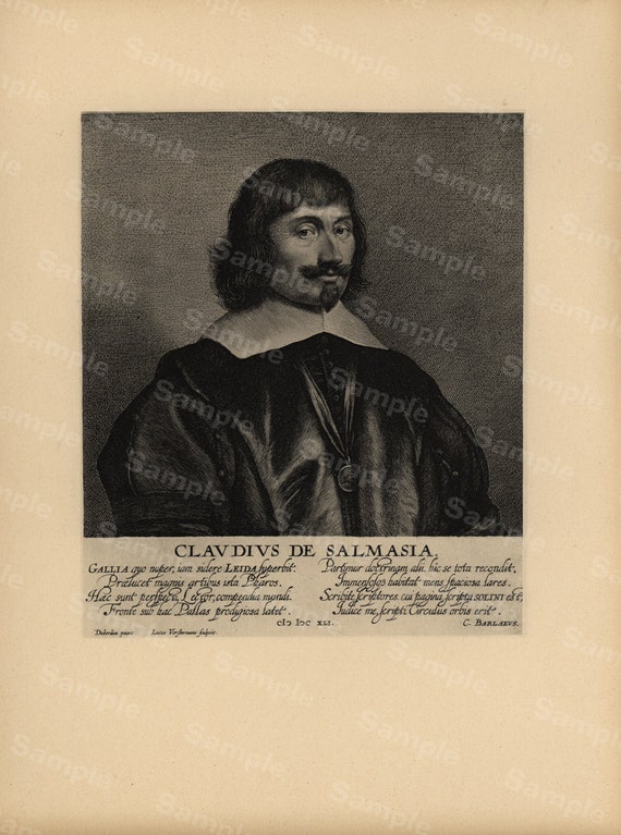 19th Century original antique portrait of Claudius Salmasius Large size black and white Lithograph