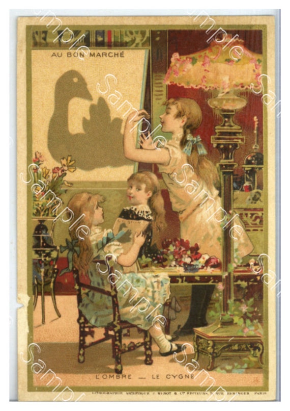 Antique Victorian Trade card chromo French children Au Bon Marche