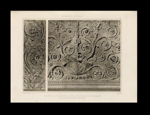 Antique Original Engraving of Architectural Elements From Fragments D’Architecture Palestrine   1905 D'Espouy Rome