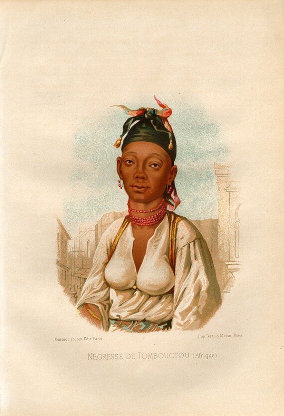 Human Race decorative art original print African Mali Lady Color Lithograph print