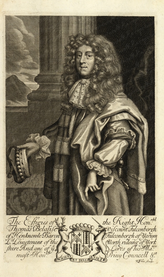 Original Antique Engravings from seventeenth century-Portriot of a Britsh Gentleman  Perhaps Hans Thomas?  dated 1687  A Display Of Heraldry