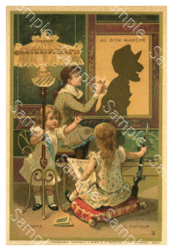 Antique Victorian Trade card chromo French children Au Bon Marche