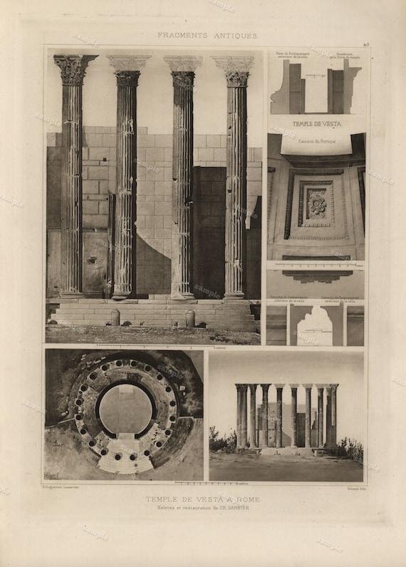 Antique Original Prints of Architectural Elements From Fragments D’Architecture 1905 D'Espouy Rome