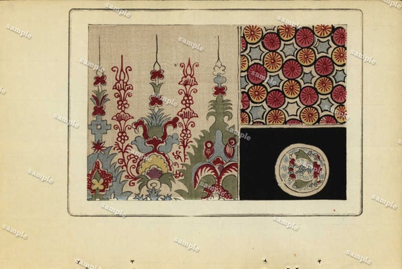Antique  woodblock  Meiji period Japanese Pattern